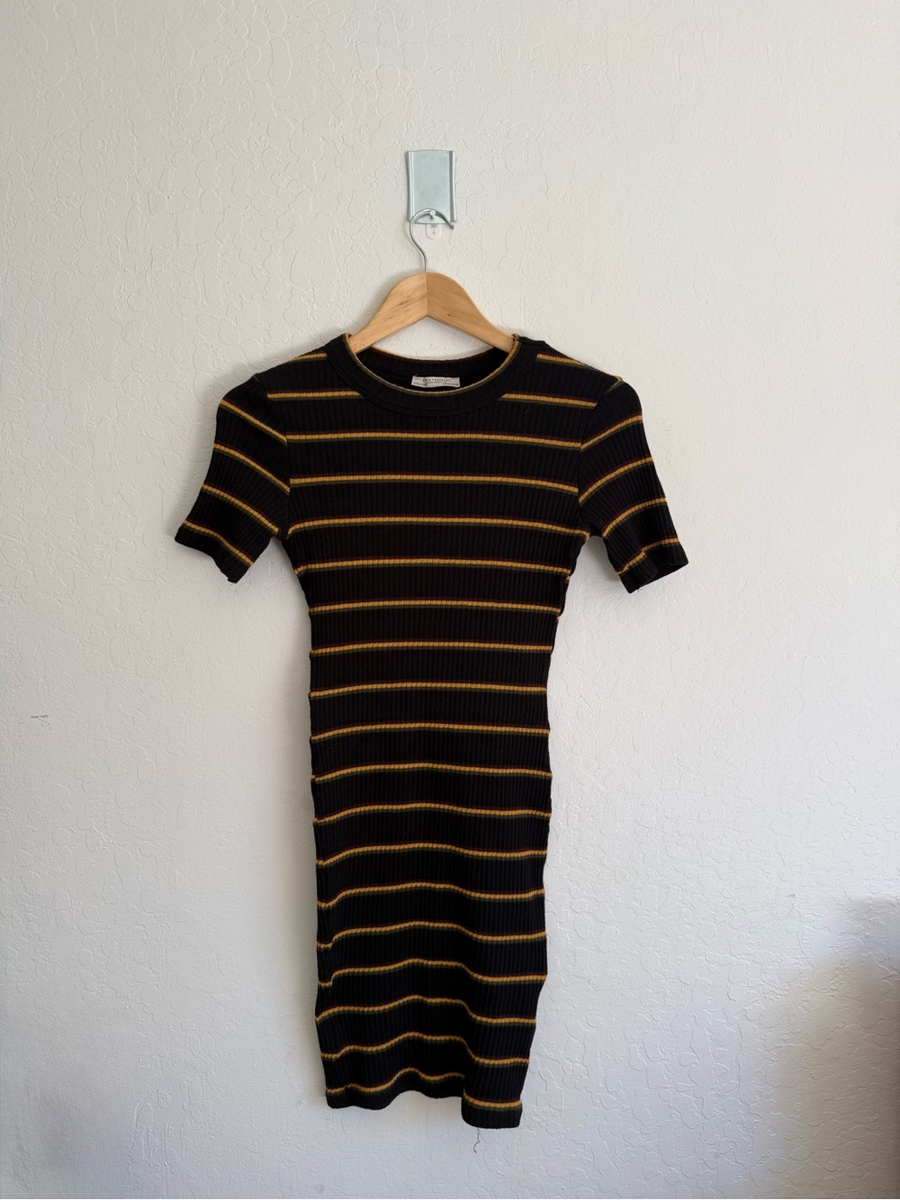Zara Black Mini Dress with Mustard Stripes